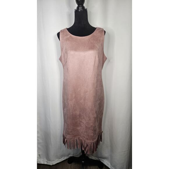 Shelby & Palmer Blush Pink Faux Suede Stretch Sheath Dress 14 Fringe Hem - Picture 1 of 9